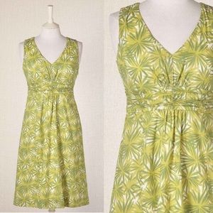Boden Cotton Green/Yellow Leaf Print Dress